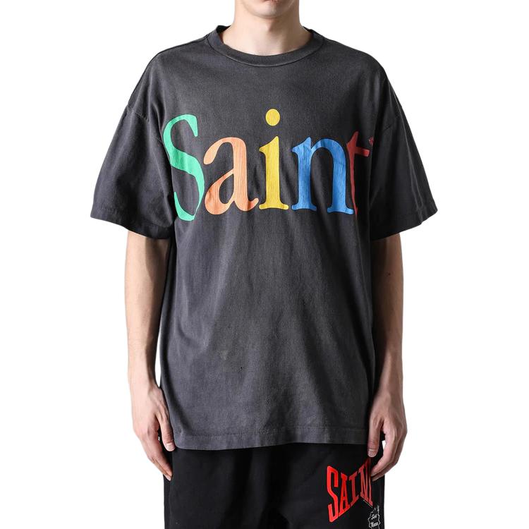 Lookbook SAINT Mxxxxxx SS24 天使字母圖案紫色中性T恤 SM-YS8-0000-001