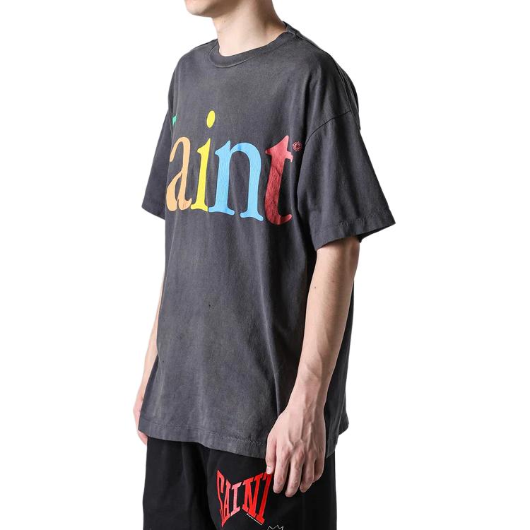 Purchase SAINT Mxxxxxx SS24 天使字母圖案紫色中性T恤 SM-YS8-0000-001