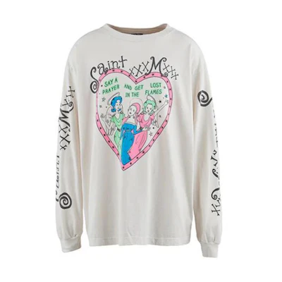 SAINT Mxxxxxx SS24 Heart Print Crewneck Long Sleeve T-Shirt Unisex White SM--YS8-0000-020