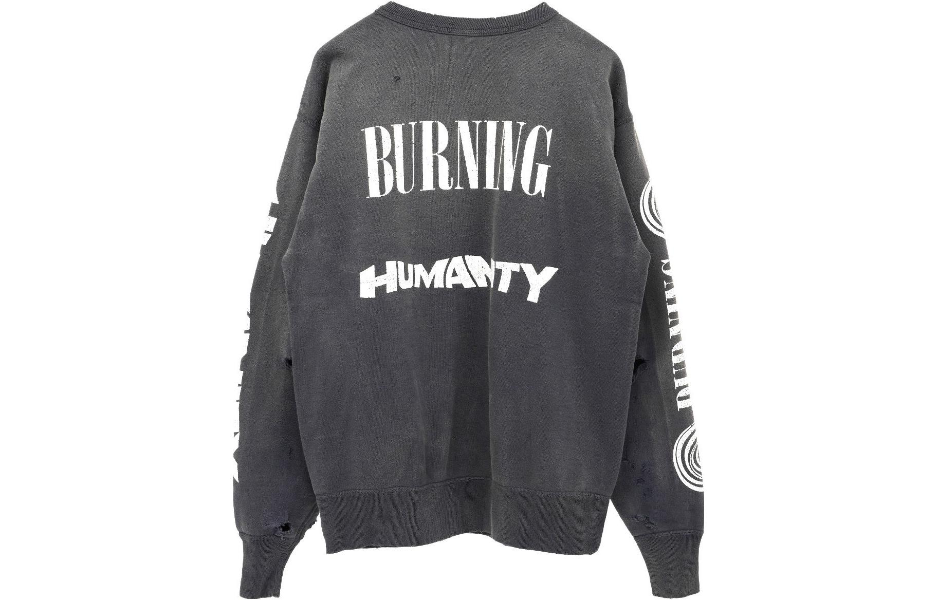 Lookbook SAINT Mxxxxxx 男女款休閒印花圓領長袖黑色衛衣 SM-S23-0000-041