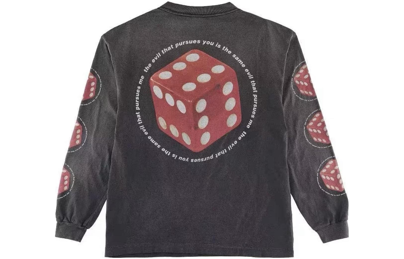 Lookbook SAINT Mxxxxxx 復古骰子圖案刷舊風格長袖上衣 碳灰色 (). Sm-s23-0000-030