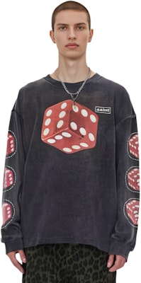 SAINT Mxxxxxx 復古骰子圖案刷舊風格長袖上衣 碳灰色 (). Sm-s23-0000-030 Shop SAINT Mxxxxxx 復古骰子圖案刷舊風格長袖上衣 碳灰色 (). Sm-s23-0000-030