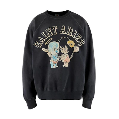 SAINT Mxxxxxx Aries FW23 Graphic Print Unisex Crewneck Sweatshirt Black SM-A23-0000-C01