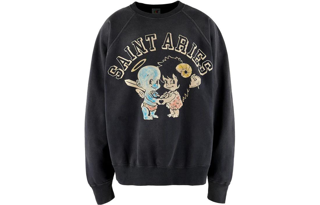 Order SAINT Mxxxxxx x Aries FW23 Graphic Print Unisex Crewneck Sweatshirt Black SM-A23-0000-C01