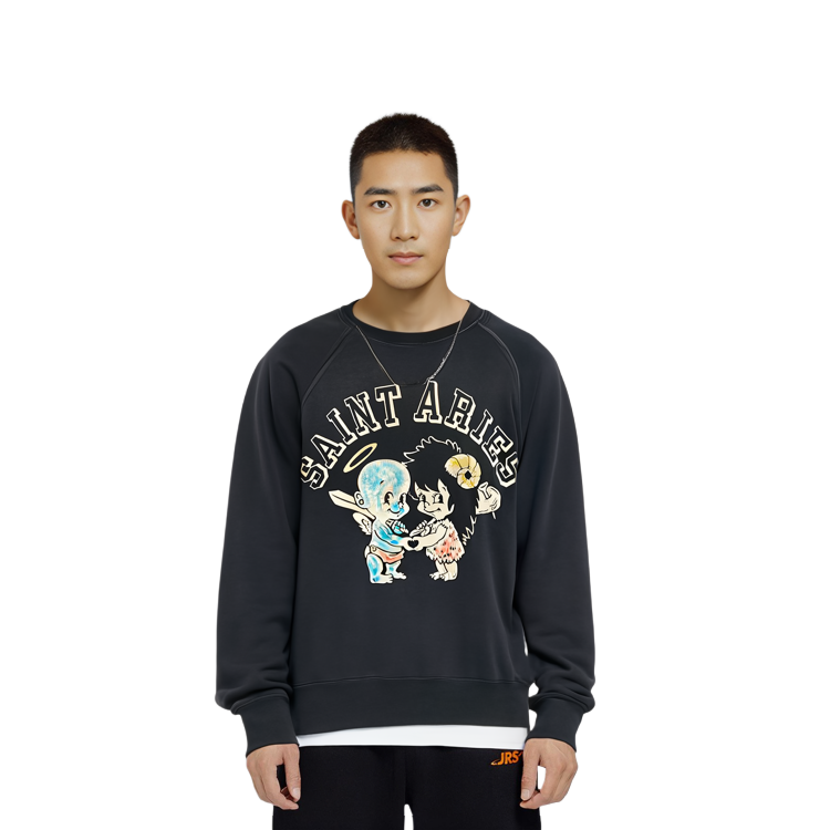 Lookbook SAINT Mxxxxxx x Aries FW23 Graphic Print Unisex Crewneck Sweatshirt Black SM-A23-0000-C01