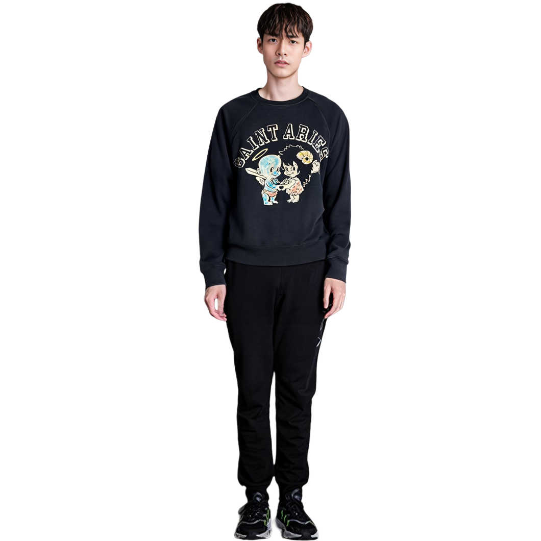 Shop SAINT Mxxxxxx x Aries FW23 Graphic Print Unisex Crewneck Sweatshirt Black SM-A23-0000-C01