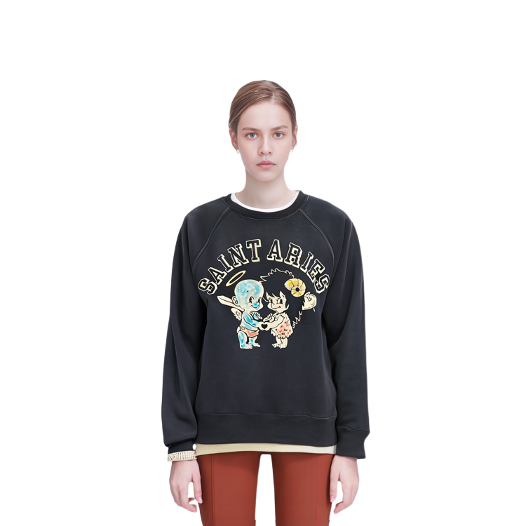 Details for SAINT Mxxxxxx x Aries FW23 Graphic Print Unisex Crewneck Sweatshirt Black SM-A23-0000-C01