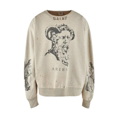 SAINT Mxxxxxx Aries FW23 Letter Print Crewneck Sweatshirt Unisex White SM-A23-0000-C02