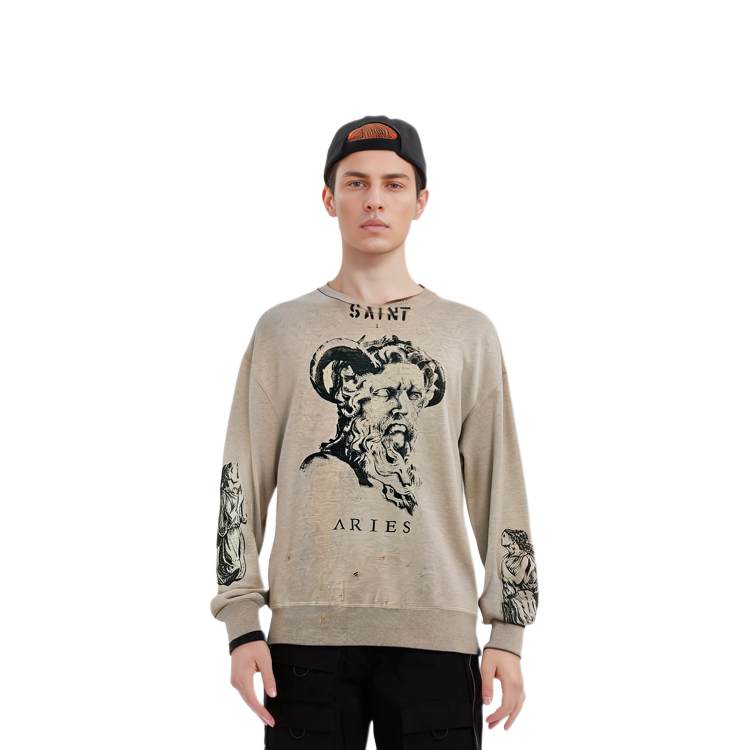 Lookbook 세인트마이클 x 아리에스 FW23 레터 프린트 크루넥 스웨트셔츠 유니섹스 화이트 SM-A23-0000-C02