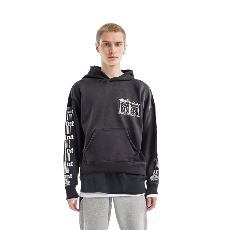 Shop SAINT Mxxxxxx x Aries FW23 联名款黑色Logo连帽衫男女同款。 SM-A23-0000-C03