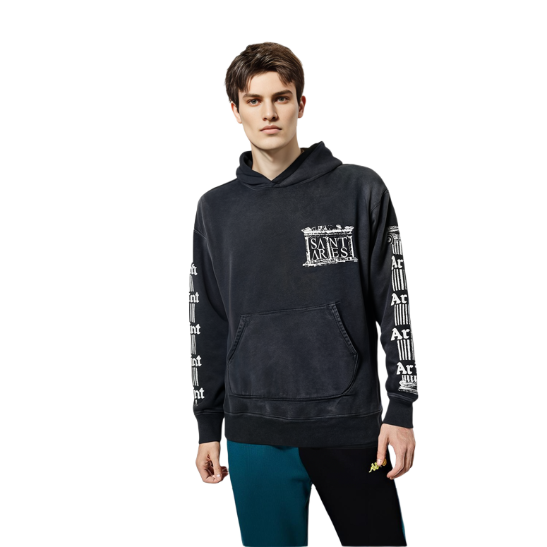 Sizing SAINT Mxxxxxx x Aries FW23 联名款黑色Logo连帽衫男女同款。 SM-A23-0000-C03
