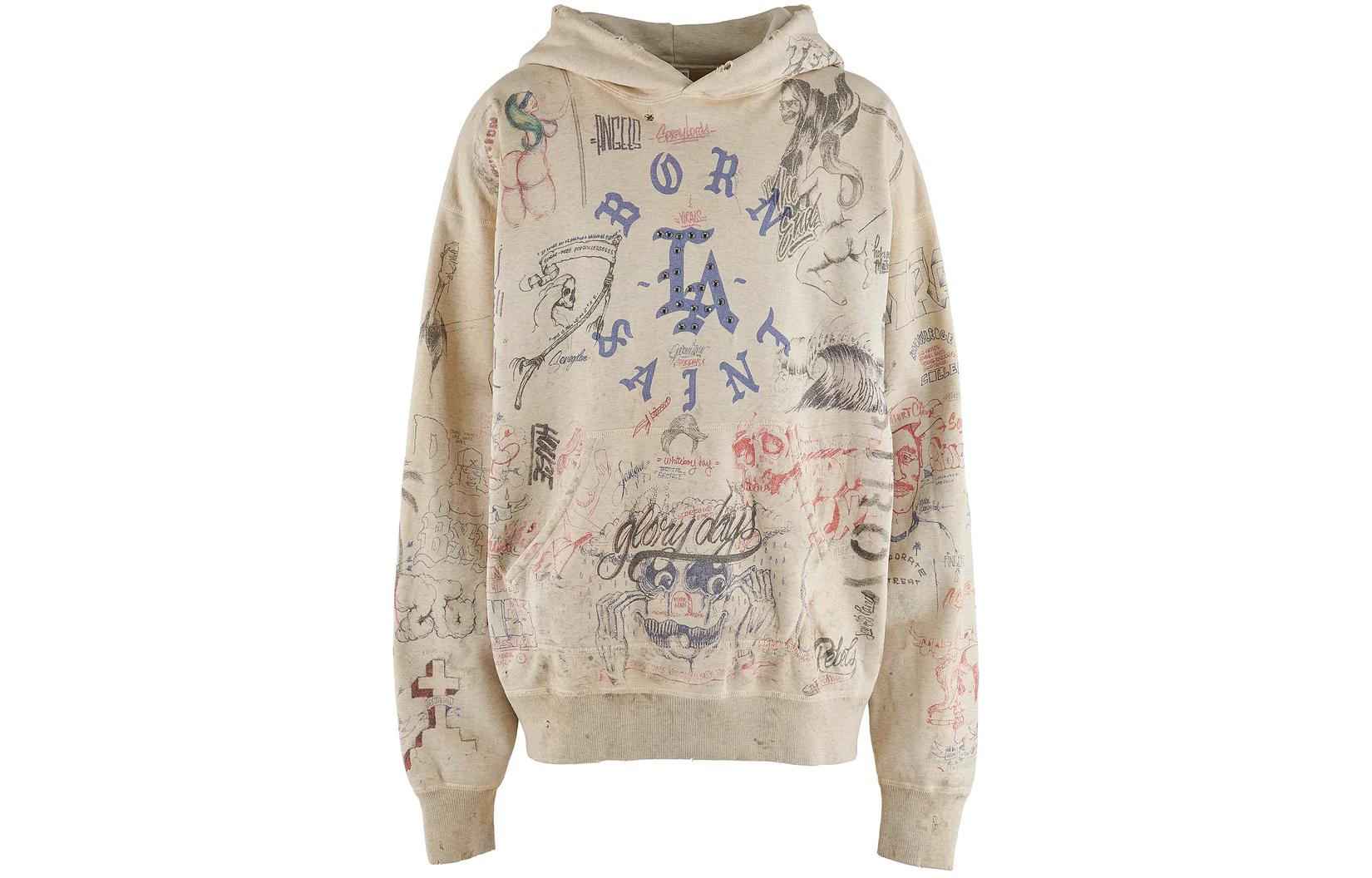 SAINT Mxxxxxx x Born x Raised SS24 Graffiti Washed Hoodie Unisex Khaki. SM-YS3-0000-c11