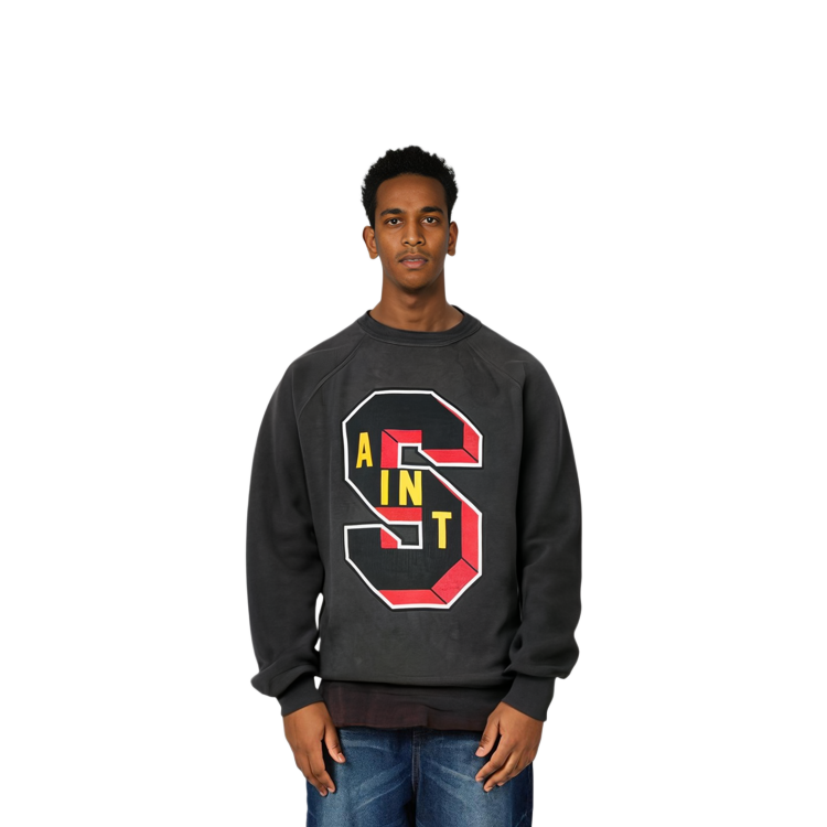 SAINT Mxxxxxx Denim Tears Collab Letter Print Crewneck Sweatshirt Black Mens. SMA220000050 圖 4