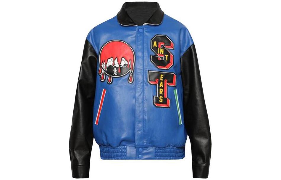 SAINT Mxxxxxx Denim Tears FW23 Color-Block Leather Jacket Unisex Blue SM-A23-0000-C24
