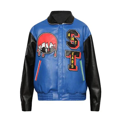 SAINT Mxxxxxx Denim Tears FW23 Color-Block Leather Jacket Unisex Blue SM-A23-0000-C24