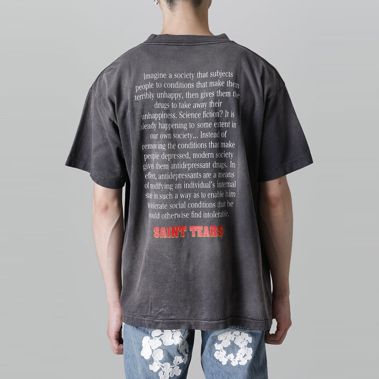 Purchase SAINT Mxxxxxx x Denim Tears SS22 棕色圖案印花男女短袖T恤。 SM-S22-0000-063