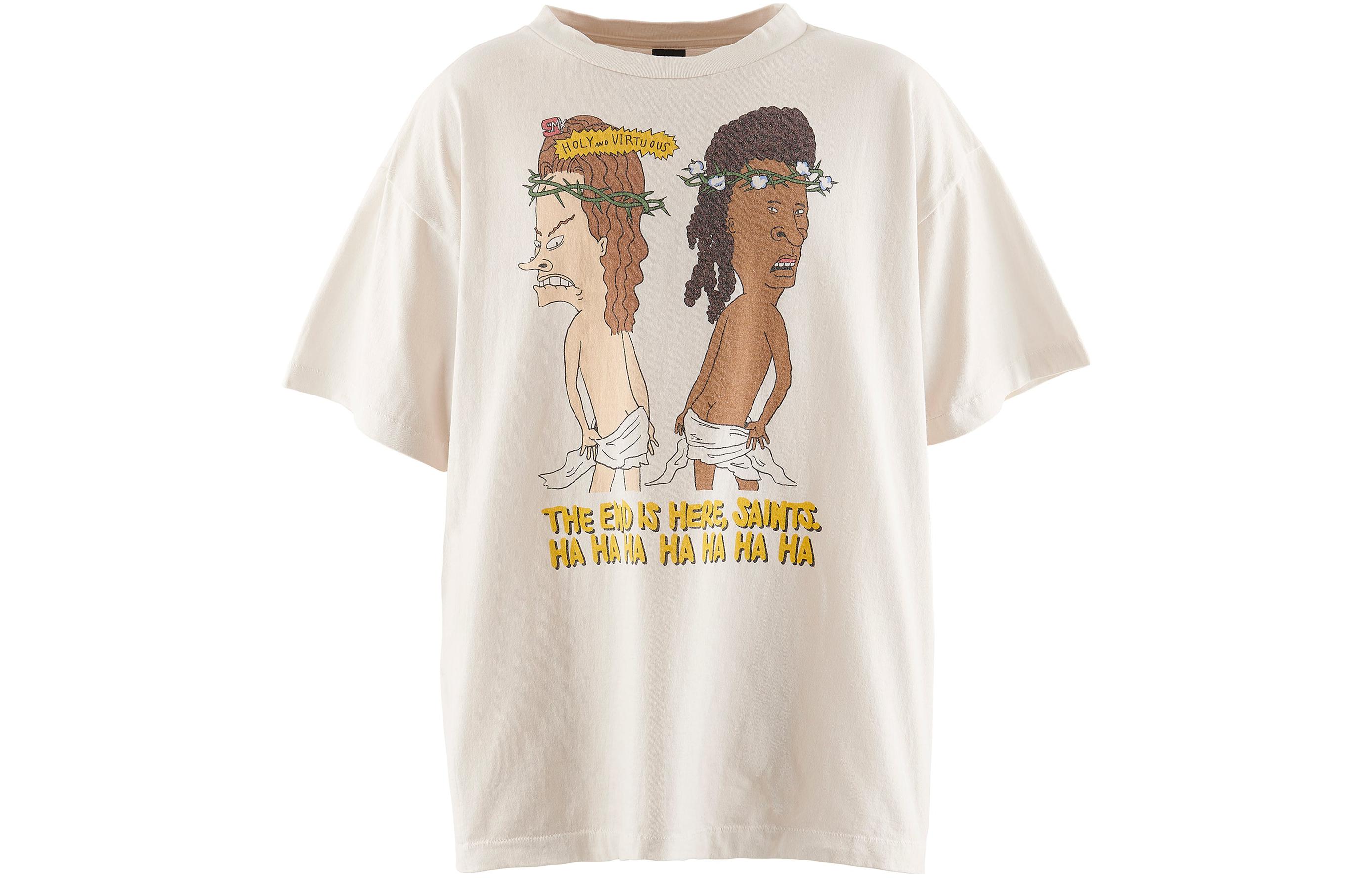 SAINT Mxxxxxx x Denim Tears SS23 Crown Graphic Distressed T-Shirt White Unisex SM-A23-0000-C22