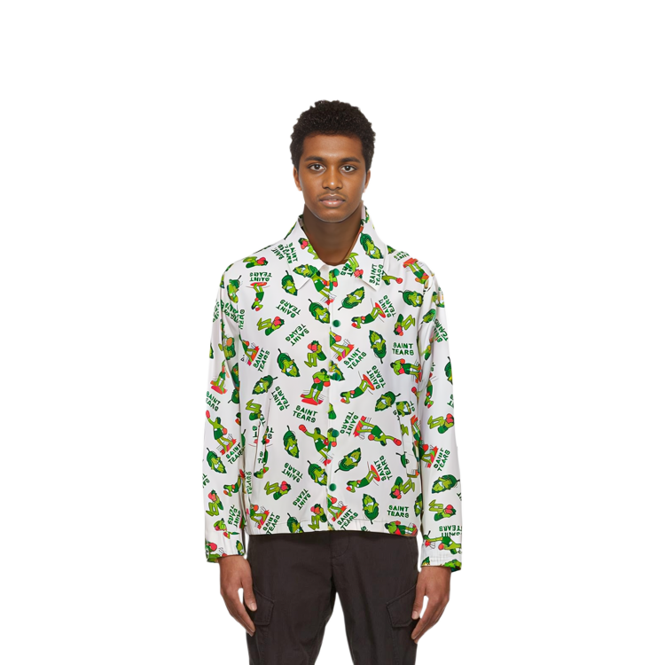 Shop SAINT Mxxxxxx x Denim Tears SS24 White All-Over Print Button-Up Jacket Men’s SM-YS8-0000-C05