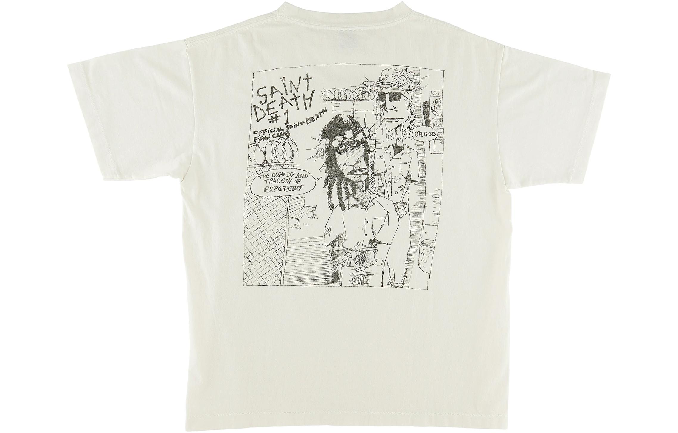 Lookbook 聖Mxxxxxx x Denim Tears 白色圖案男女通用圓領T恤。 SM-S22-0000-061