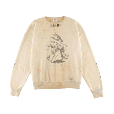 SAINT Mxxxxxx Evangelion FW21 Vintage Graphic Brown Cartoon Sweatshirt Unisex SM-A21-0000-055