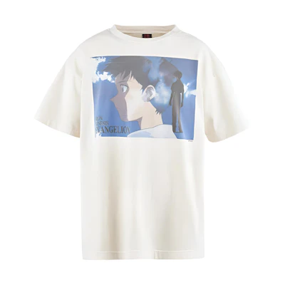 SAINT Mxxxxxx Evangelion SS24 White Letter Print Unisex Crewneck T-Shirt. SM-YS8-0000-C25