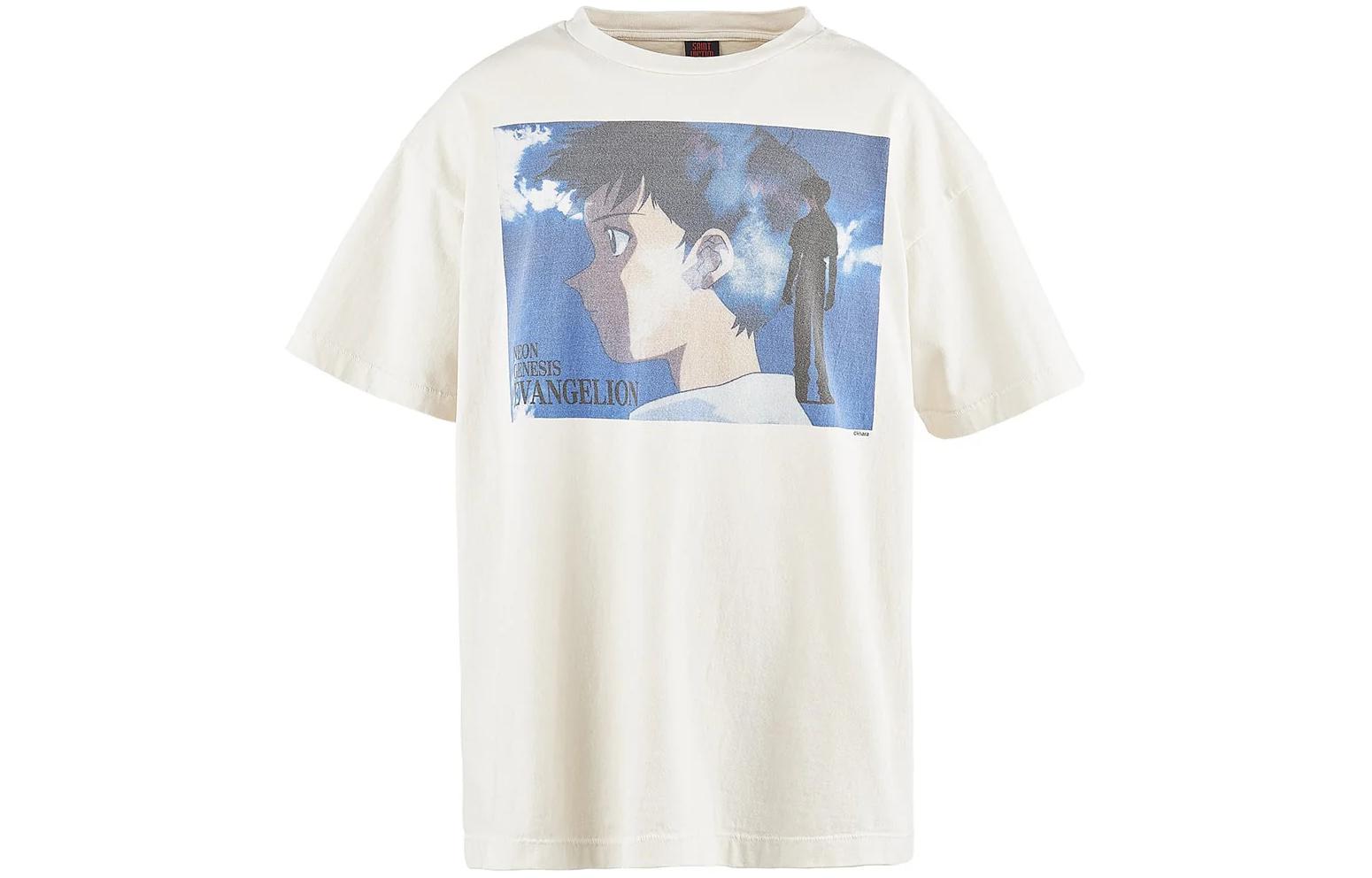Order SAINT Mxxxxxx x 新世紀福音戰士 SS24 白色字母印花男女款圓領T恤. SM-YS8-0000-C25