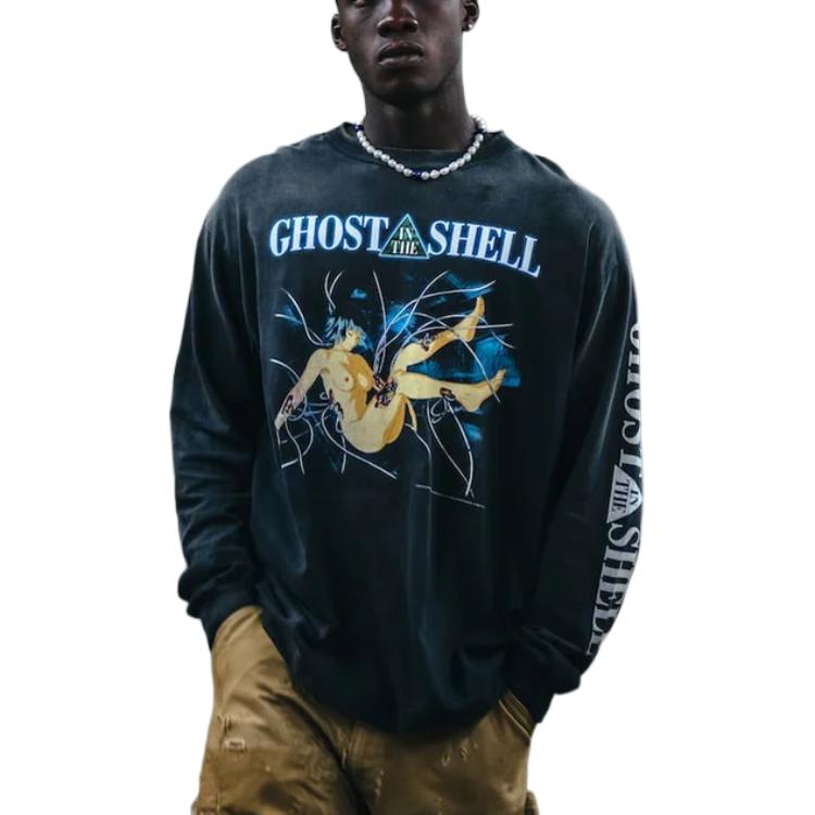 Lookbook SAINT Mxxxxxx x 攻殼機動隊聯名款圖案長袖T恤 男女款 黑色 SM-YS1-0000-C34