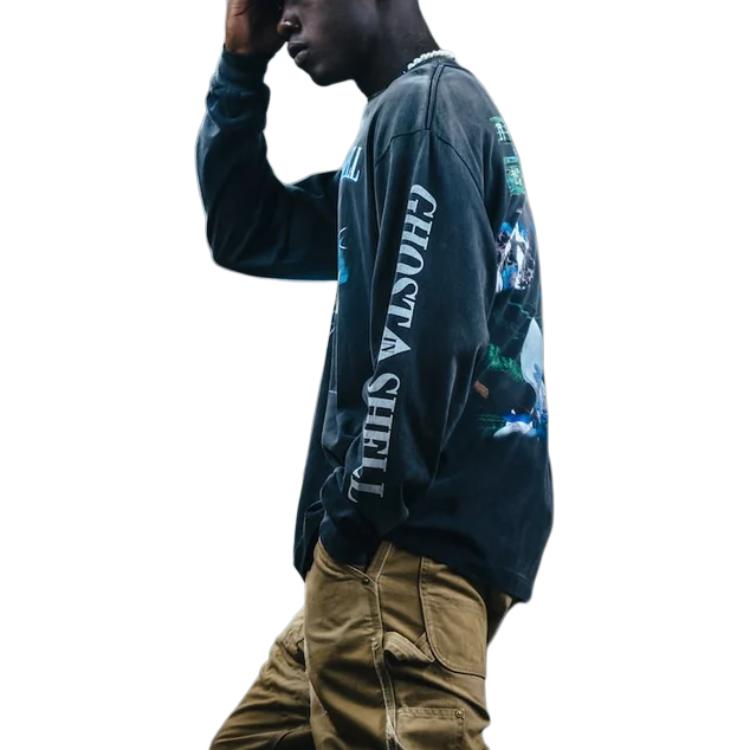 Shop SAINT Mxxxxxx x 攻殼機動隊聯名款圖案長袖T恤 男女款 黑色 SM-YS1-0000-C34