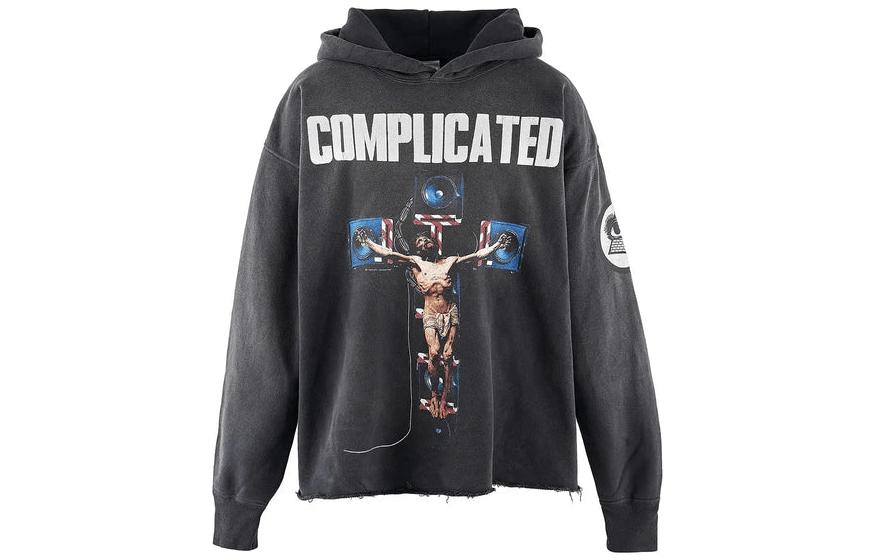 SAINT Mxxxxxx Kosuke Kawamura FW23 Washed Distressed Cross Hoodie Black Unisex SM-A23-0000-C20