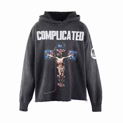 SAINT Mxxxxxx Kosuke Kawamura FW23 Washed Distressed Cross Hoodie Black Unisex SM-A23-0000-C20