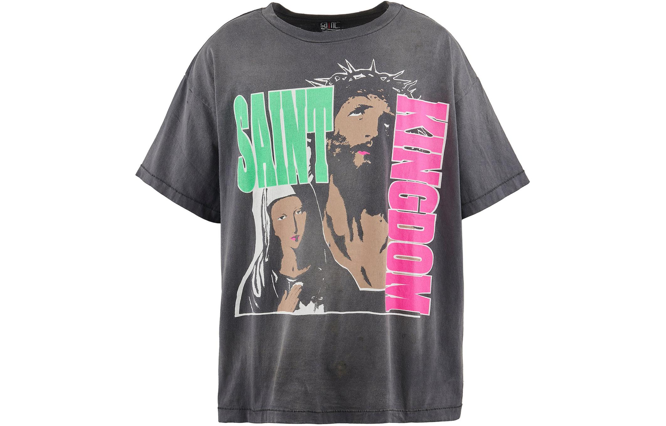 SAINT Mxxxxxx x LASTMAN SS24 Graphic Print Unisex Black Crewneck T-Shirt. SM-YS8-0000-C45