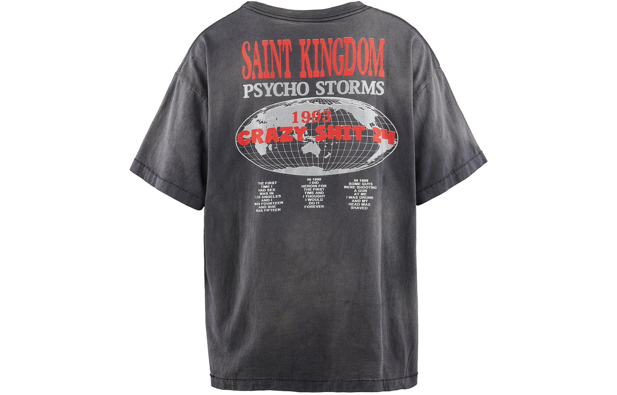 Lookbook SAINT Mxxxxxx x LASTMAN SS24 グラフィックプリント ユニセックス ブラックTシャツ SM-YS8-0000-C45