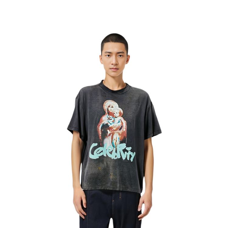 Purchase SAINT Mxxxxxx x SHERMER ACADEMY SS24灰色短袖圖案T恤男款 SM-YS8-0000-C39