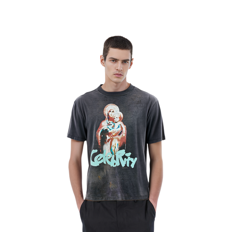 Cheap SAINT Mxxxxxx x SHERMER ACADEMY SS24灰色短袖圖案T恤男款 SM-YS8-0000-C39