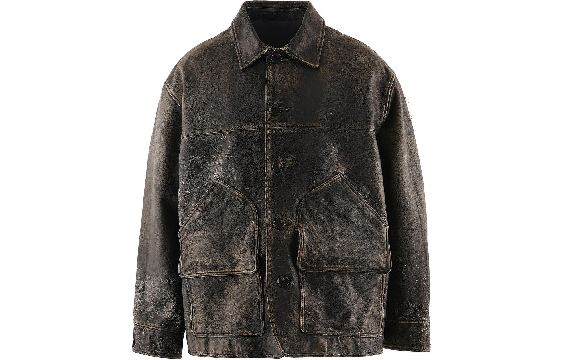 SAINT Mxxxxxx SHERMER Black Distressed Leather Jacket Collaboration SM-A23-0000-C13