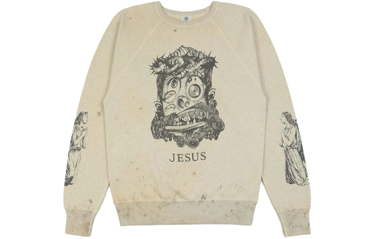 SAINT Mxxxxxx Takashi Murakami Jesus Crewneck Sweatshirt Khaki Unisex SM-FW21-003