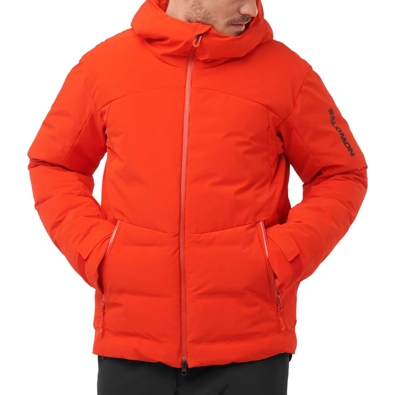 Shop Salomon红色字母印花连帽羽绒夹克长袖外套 LC2141900