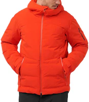 Shop Salomon Alpenflow Down Hooded Jacket Red Letter Print Zip Long Sleeve LC2141900