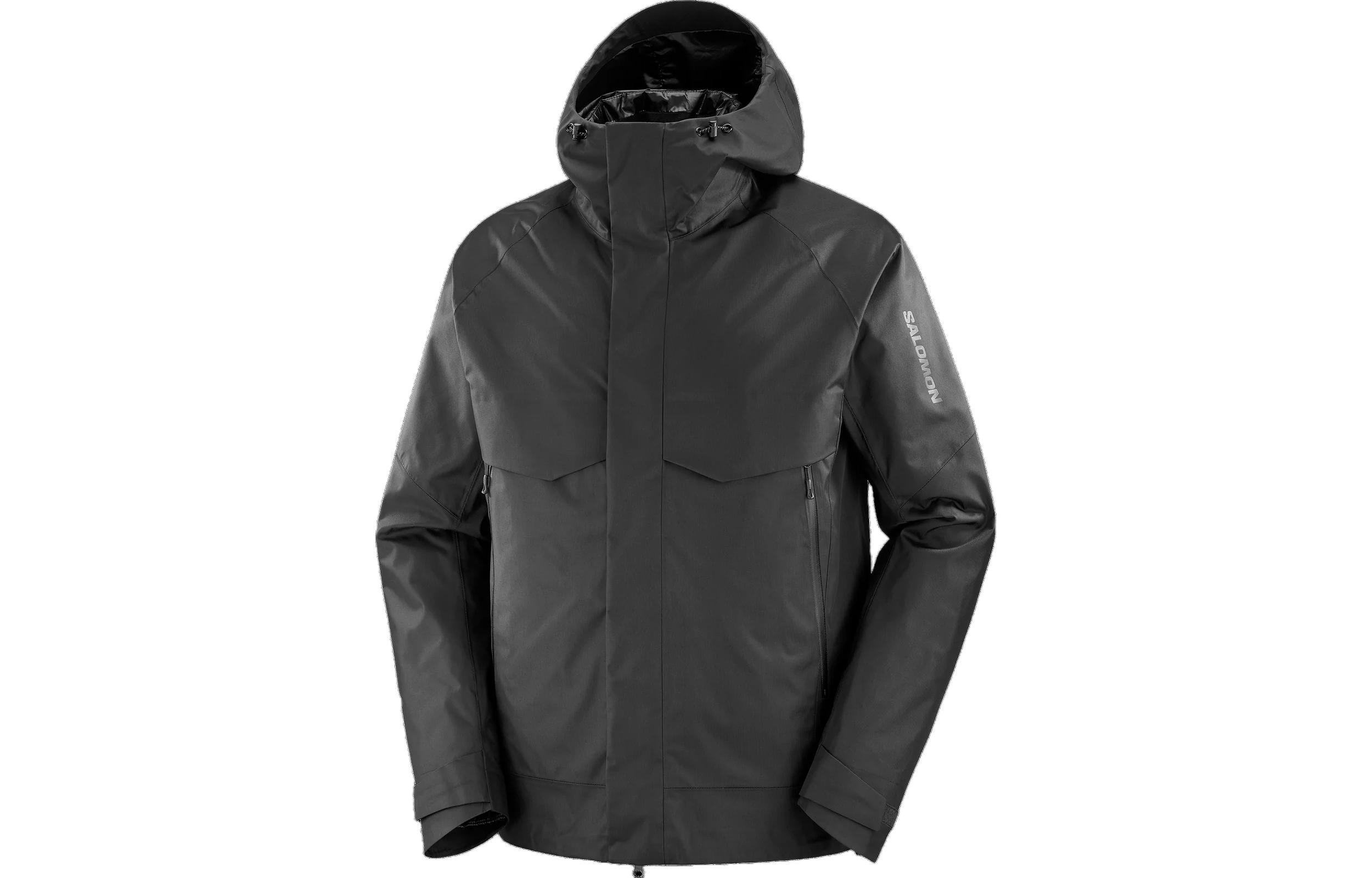 Salomon Black Convertible Zip Hoodie Logo Print Jacket LC2105300