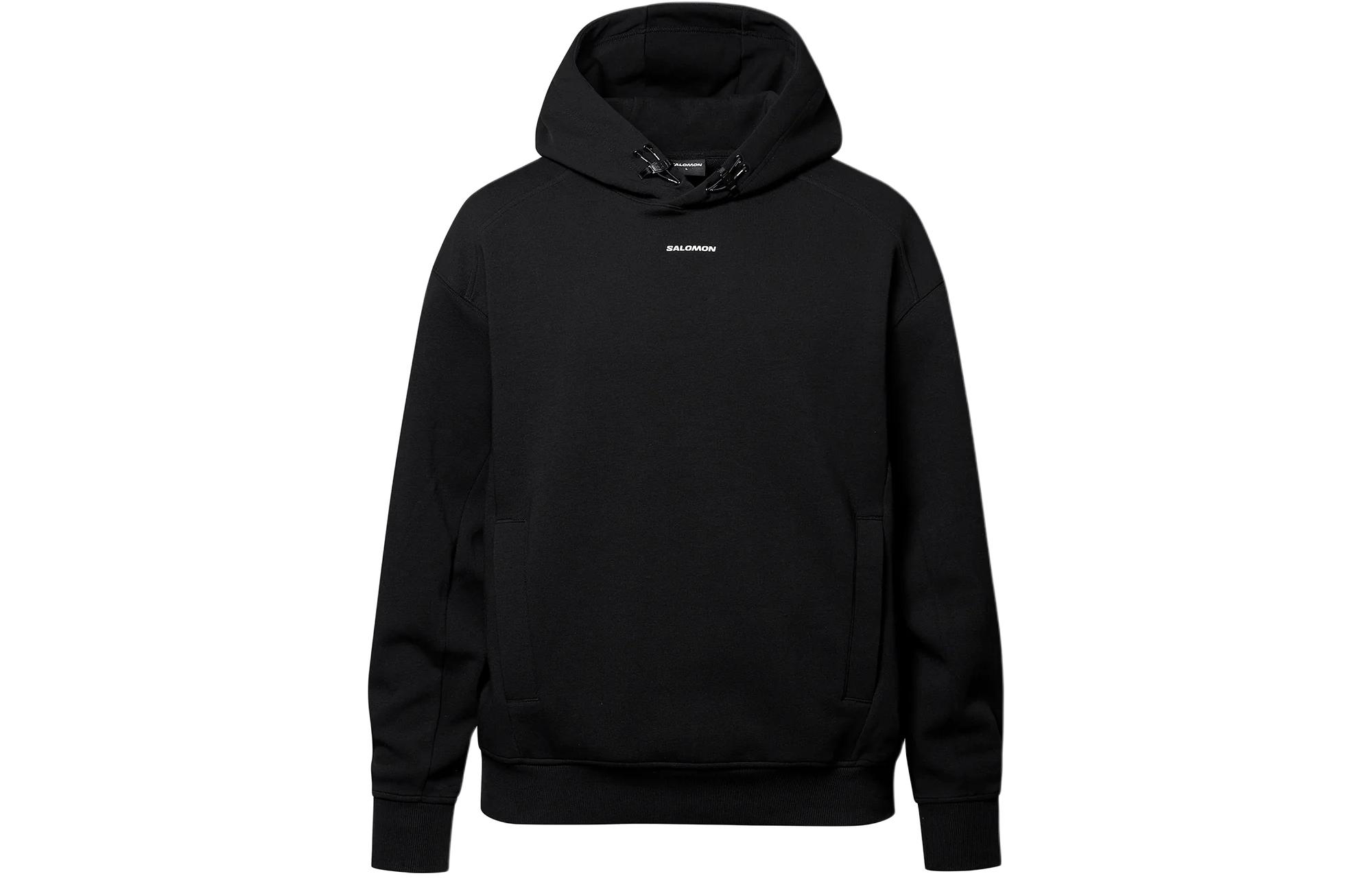 Salomon Black Hoodie with Solid Color and Embroidered Logo S241001SHD11-BLK