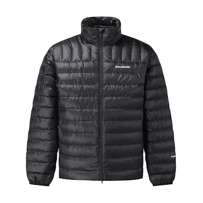 Salomon Black Puffer Jacket with Logo Design and Stand Collar LC2561700