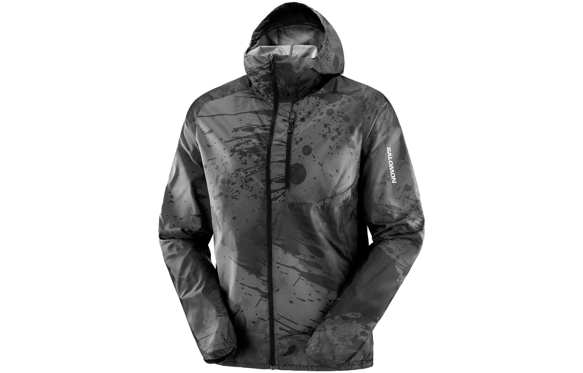 Salomon Black Splash Ink Logo Zipper Hoodie Jacket LC1868000