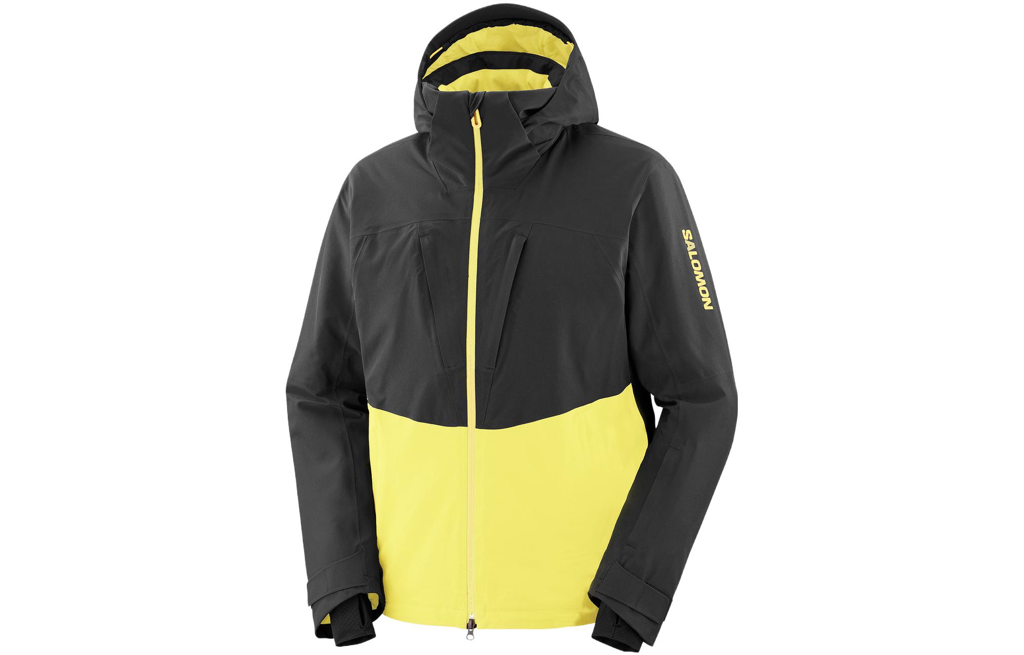 Salomon Black Yellow Printed Hooded Insulated Jacket LC2159400