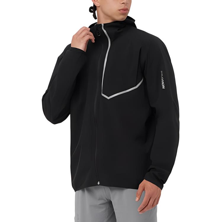 Shop Salomon Bonatti Trail  Black Hooded Zip Long Sleeve Jacket with Letter Print. LC2175000