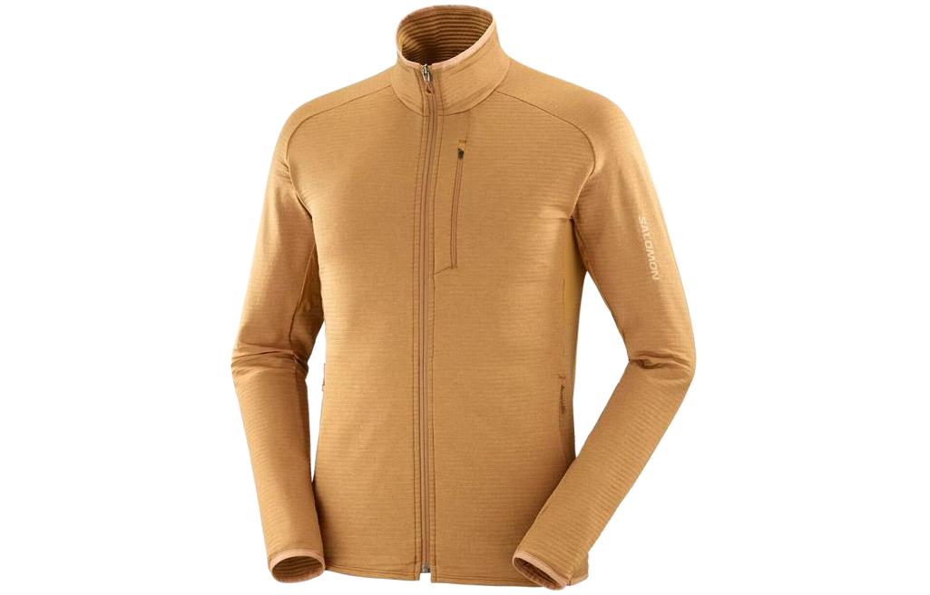 Salomon Brown Solid Zip-Up Jacket with Stand Collar Long Sleeves LC2111400