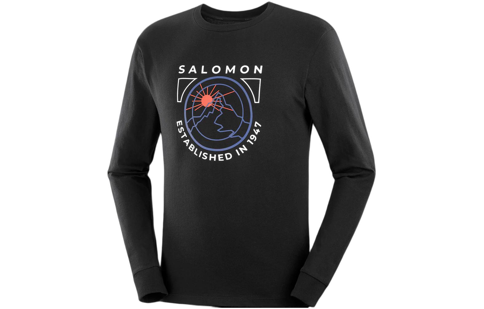 Salomon Established Black Crewneck Sweatshirt with Front Print Design LC2230900
