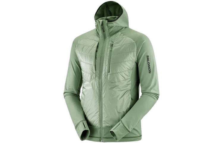 Salomon Green Insulated Hooded Jacket with Letter Print and Zipper LC2104700
