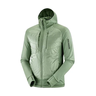 Salomon Green Insulated Hooded Jacket with Letter Print and Zipper LC2104700