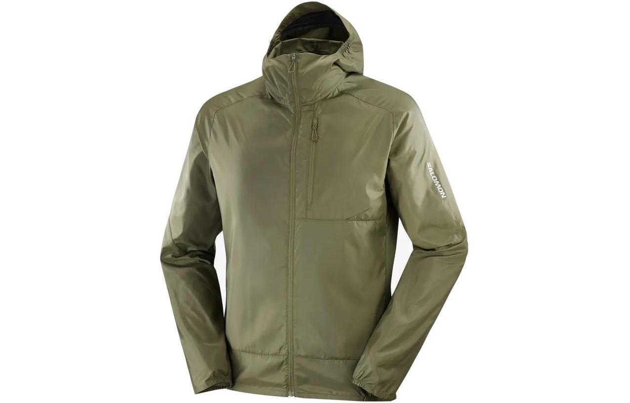 Salomon Green Windbreaker Jacket with Side Logo and Solid Color Design LC2044800