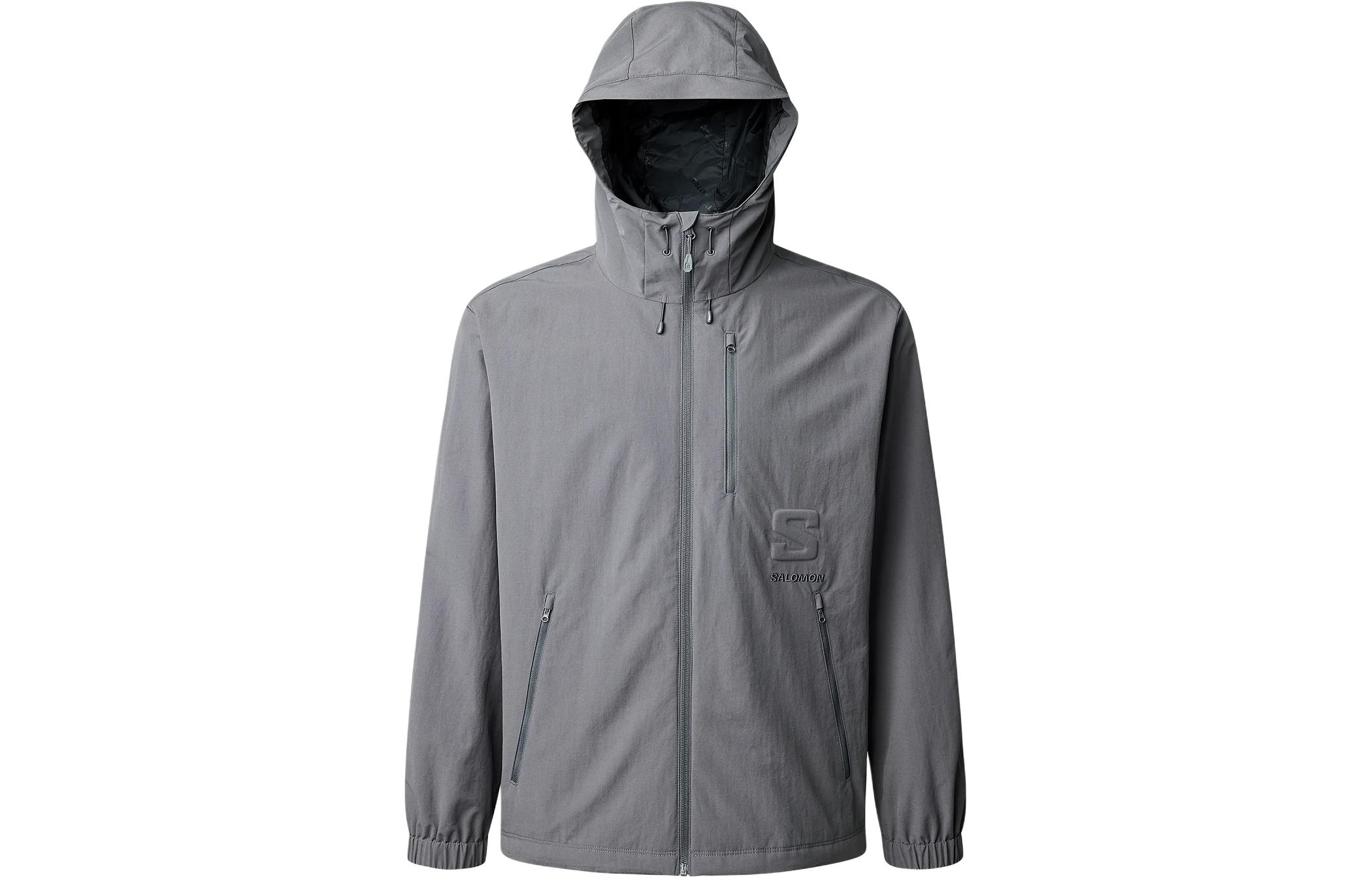 Salomon Grey Zip-Up Hoodie Jacket with Letter Print Design LC2547500